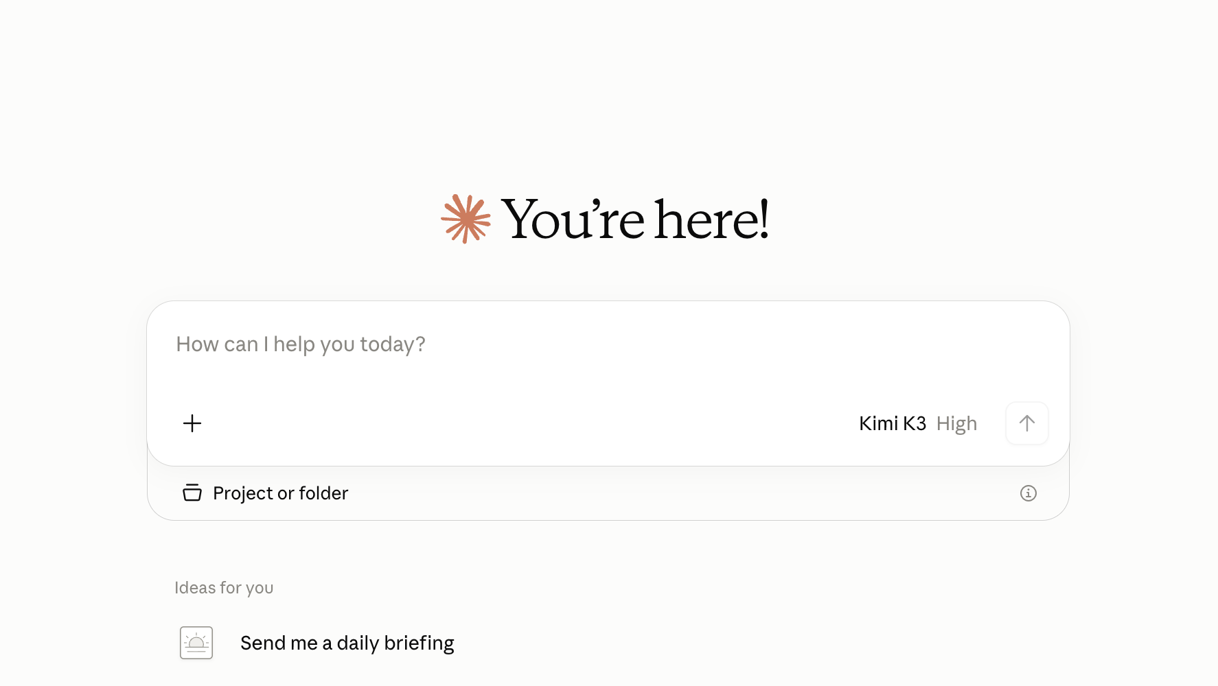 The Claude Desktop home screen with Kimi K3 · High in the message box